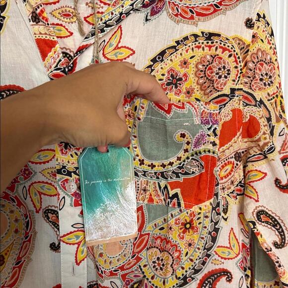 NWT True Destinations Paisley Button-Up Shirt/Coverup Sz XS oversized - Picture 4 of 10